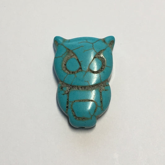 Reconstituted Stone Turquoise Owl, Top Drilled, Focal Bead/Pendant, 20 x 30 mm