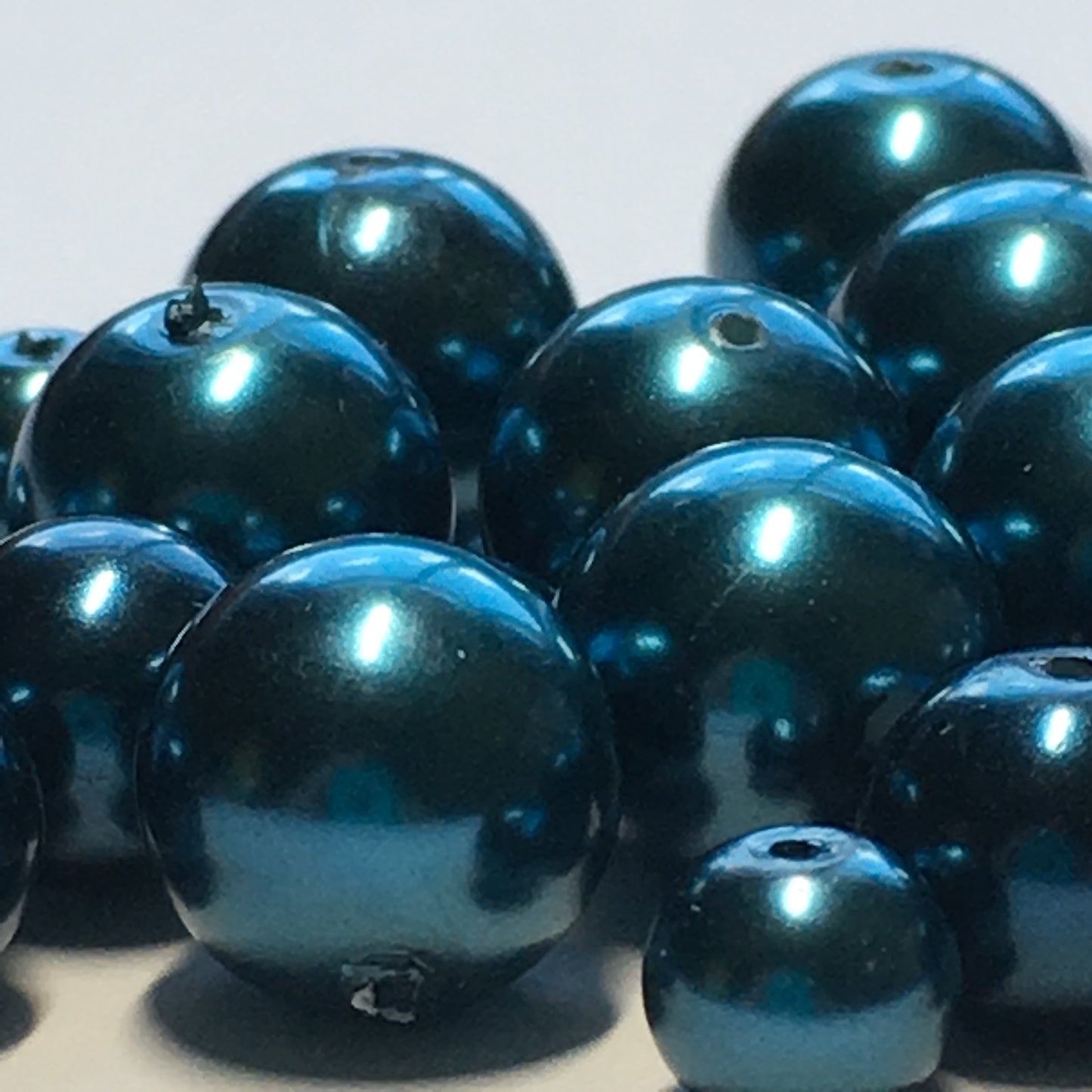 Blue Pearl Glass Round Beads, 6, 8 and 10 mm - 30 Beads