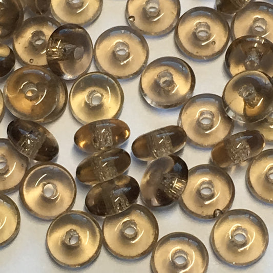 Transparent Smoky Brown Glass Saucer Beads, 2 x 4 mm - 50 Beads