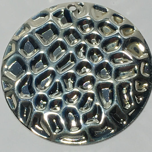 Silver Textured Pendant / Charm Round 35 mm