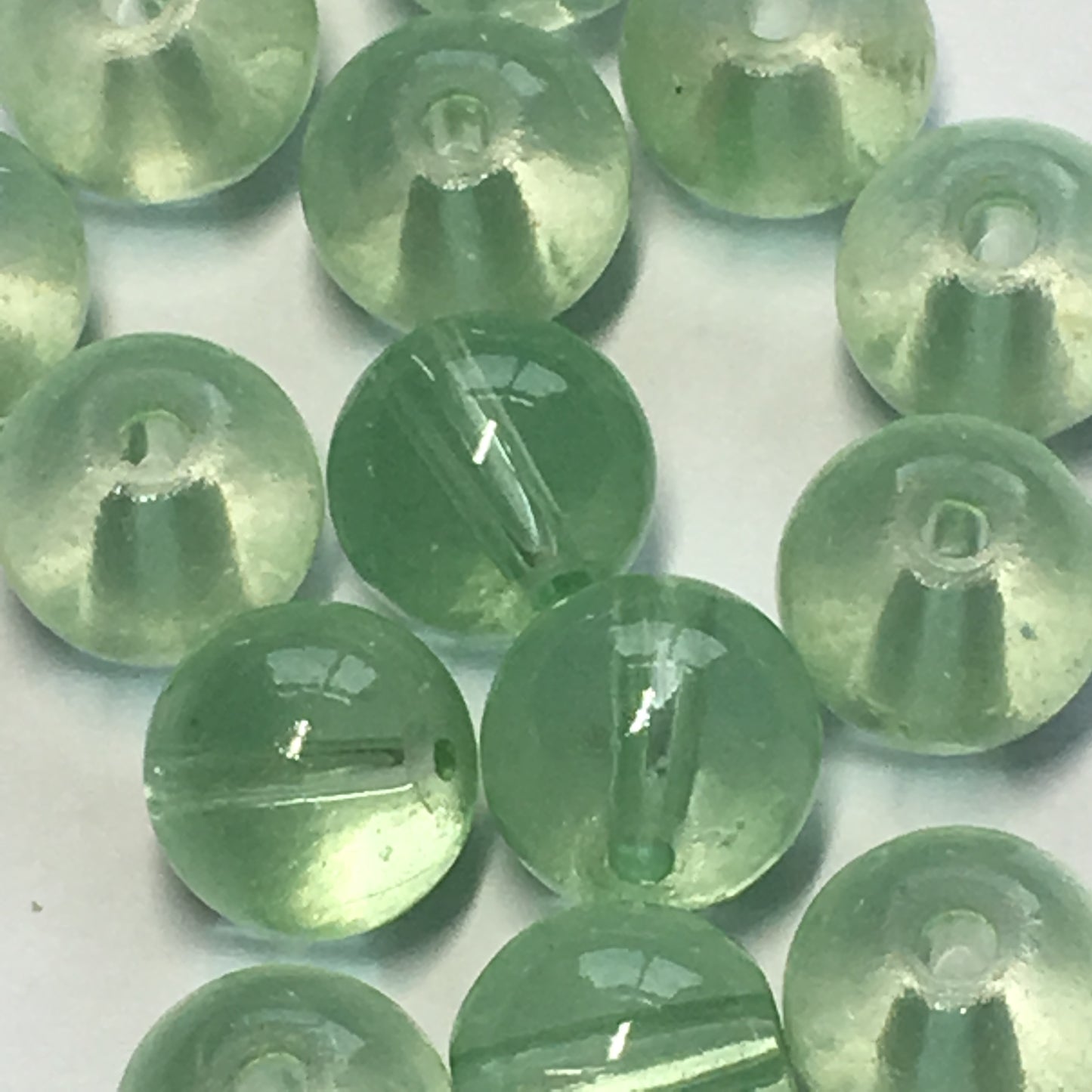 Transparent Light Green Round Glass Beads, 8 mm, 17 Beads