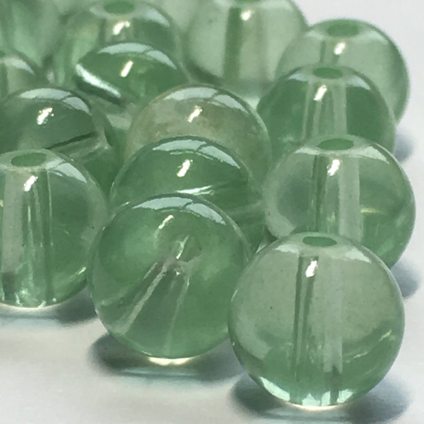 Transparent Light Green Round Glass Beads, 8 mm, 17 Beads