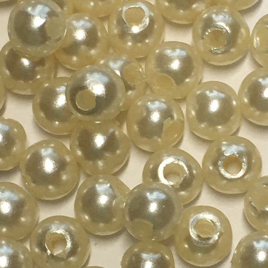 Butter Cream Pearl Acrylic Round Beads, 4 mm - 100 Beads