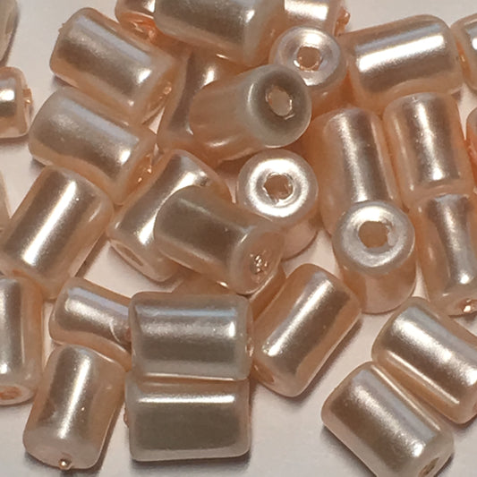 Peach Pink Pearl Glass Roller Beads, 6 x 4 mm - 50 Beads