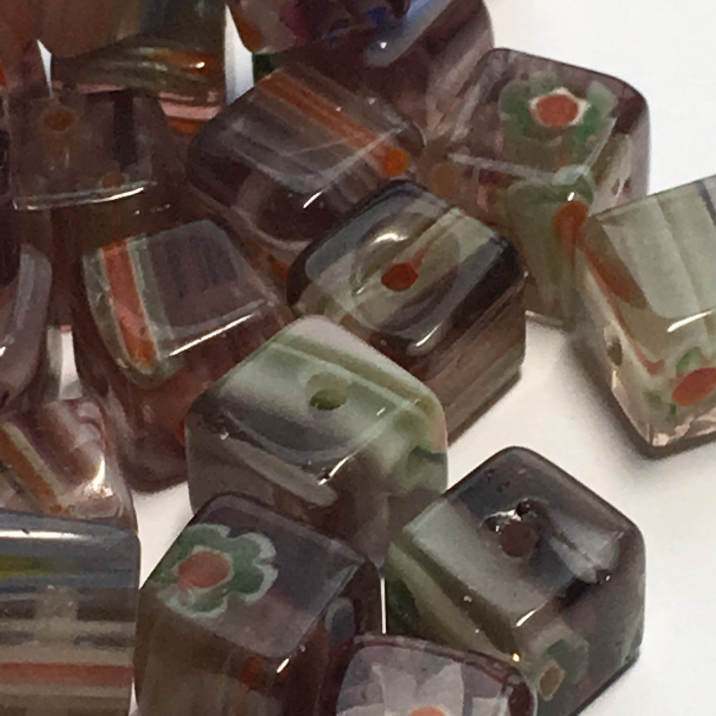 Purple Millefiori Glass Cube / Square Beads, 6 mm, 25 Beads