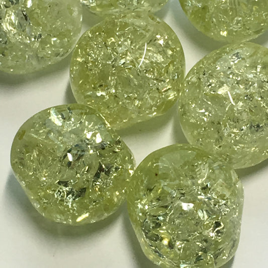 Light Green Round Faceted Crackle Glass Beads, 15 mm, 26 Beads