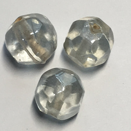 Clear Faceted Round Pressed Lampwork Glass Beads, 10 mm, 3 Beads