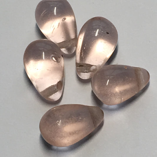 Transparent Pink Teardrop Glass Beads, 12 x 7 mm, 5 Beads