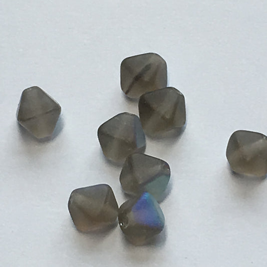 Gray Frosted AB Glass Bicone Beads, 6 mm, 8 Beads