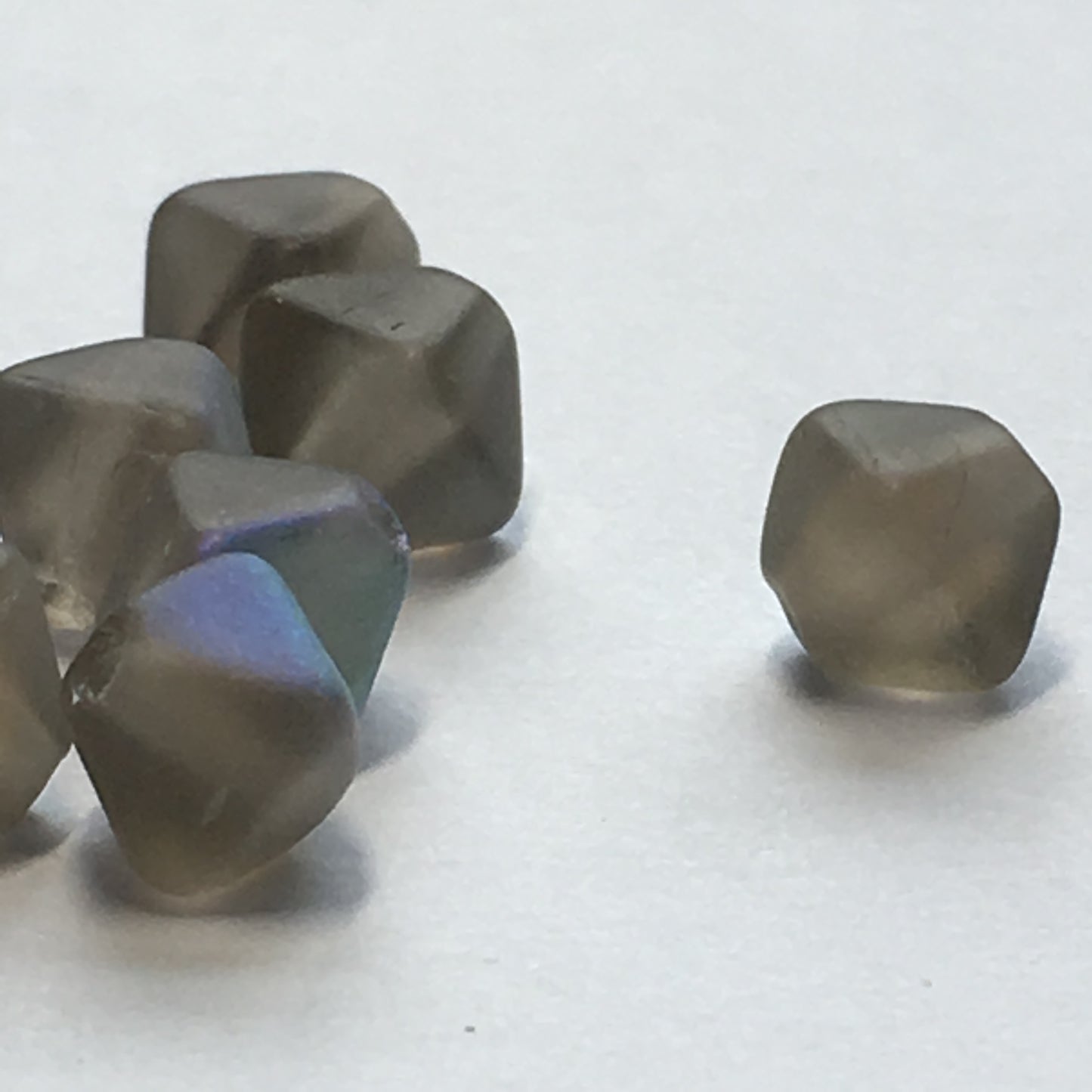 Gray Frosted AB Glass Bicone Beads, 6 mm, 8 Beads