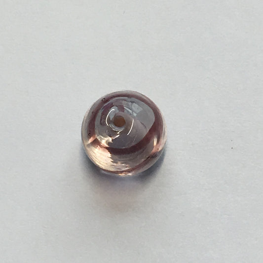 Clear Glass with Purple Swirl  Round Lampwork Focal Bead  - 11 mm