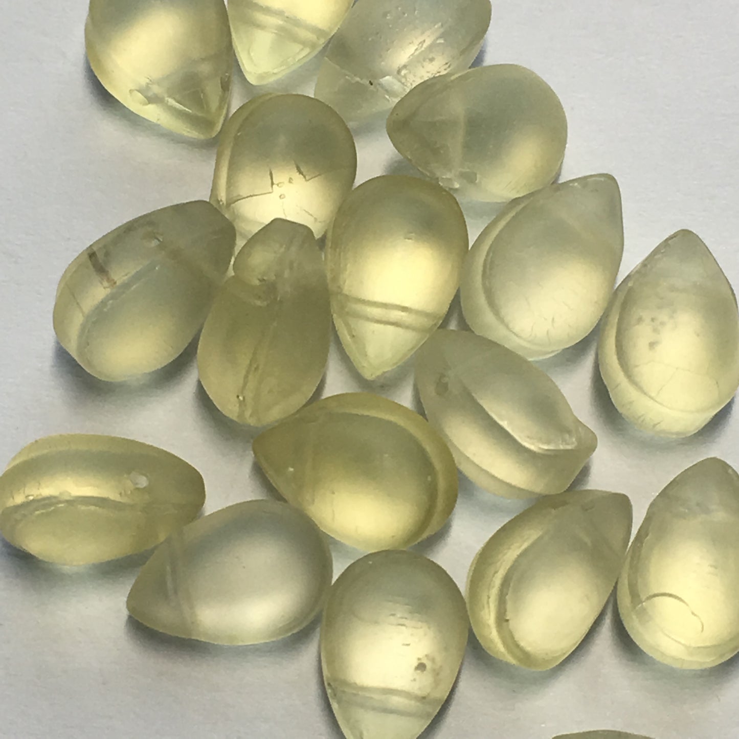 Pale Yellow Frosted Glass Teardrop Beads, 9 x 6 mm, 20 Beads