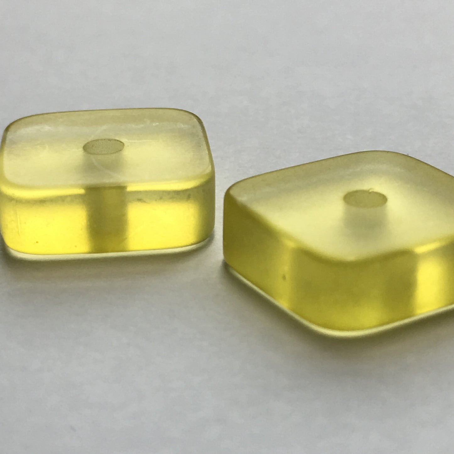 Translucent Yellow Acrylic Square Flat Center-Drilled Beads, 14 x 5 mm - 2 Beads