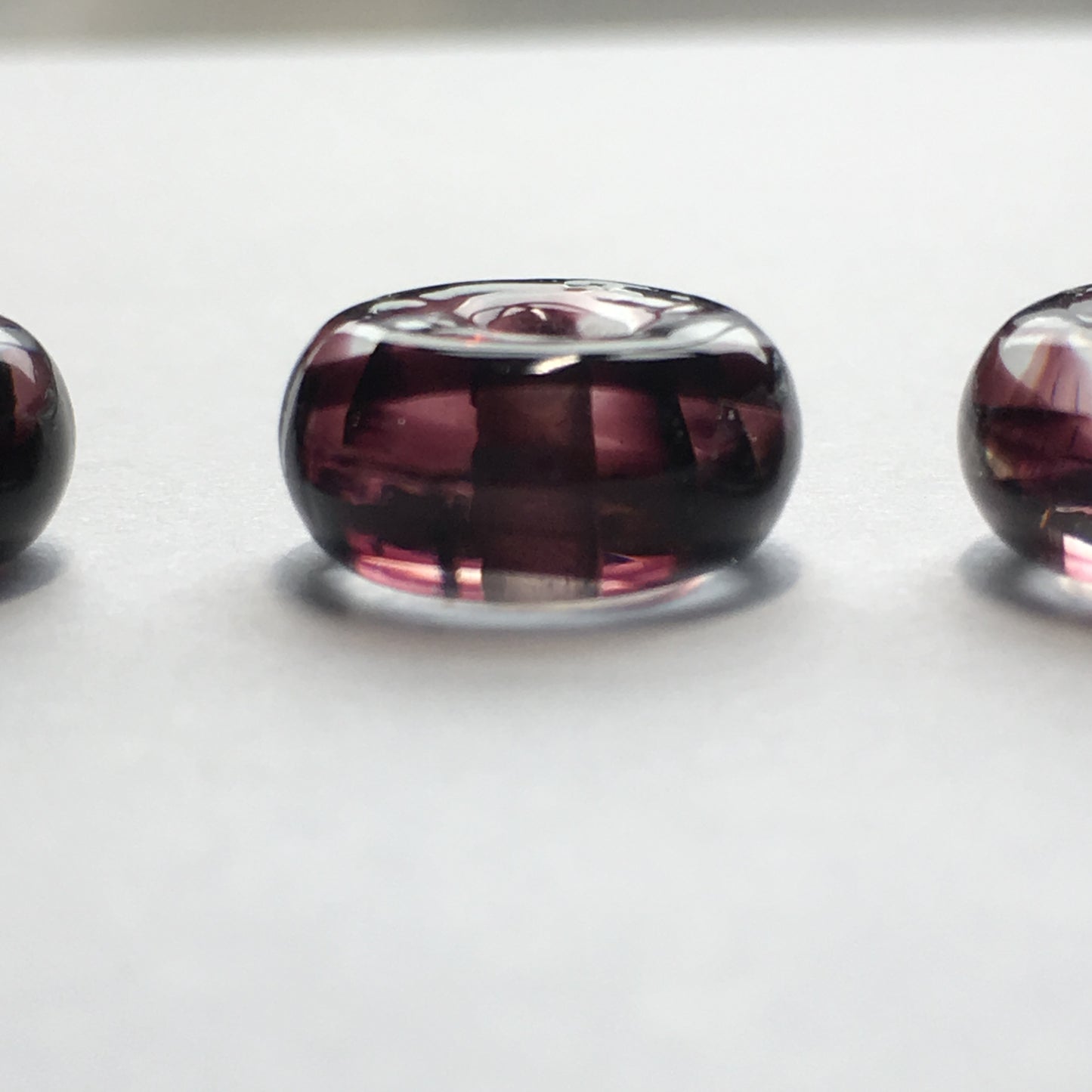 Clear Glass with Dark Purple Swirl Saucer Lampwork Beads , 14 x 7 mm - 3 Beads