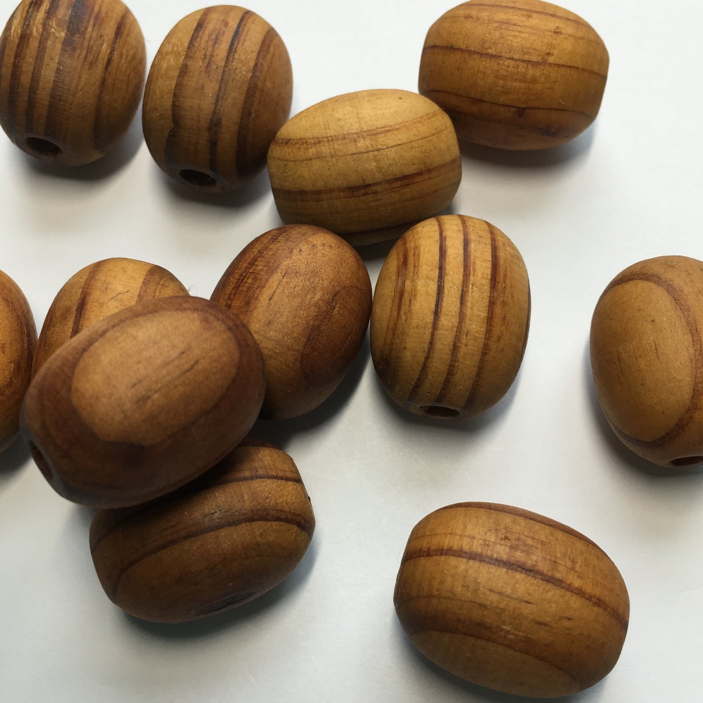 Vintage Large Brown Wooden Barrel Beads, 24 x 18 mm, 12 Beads