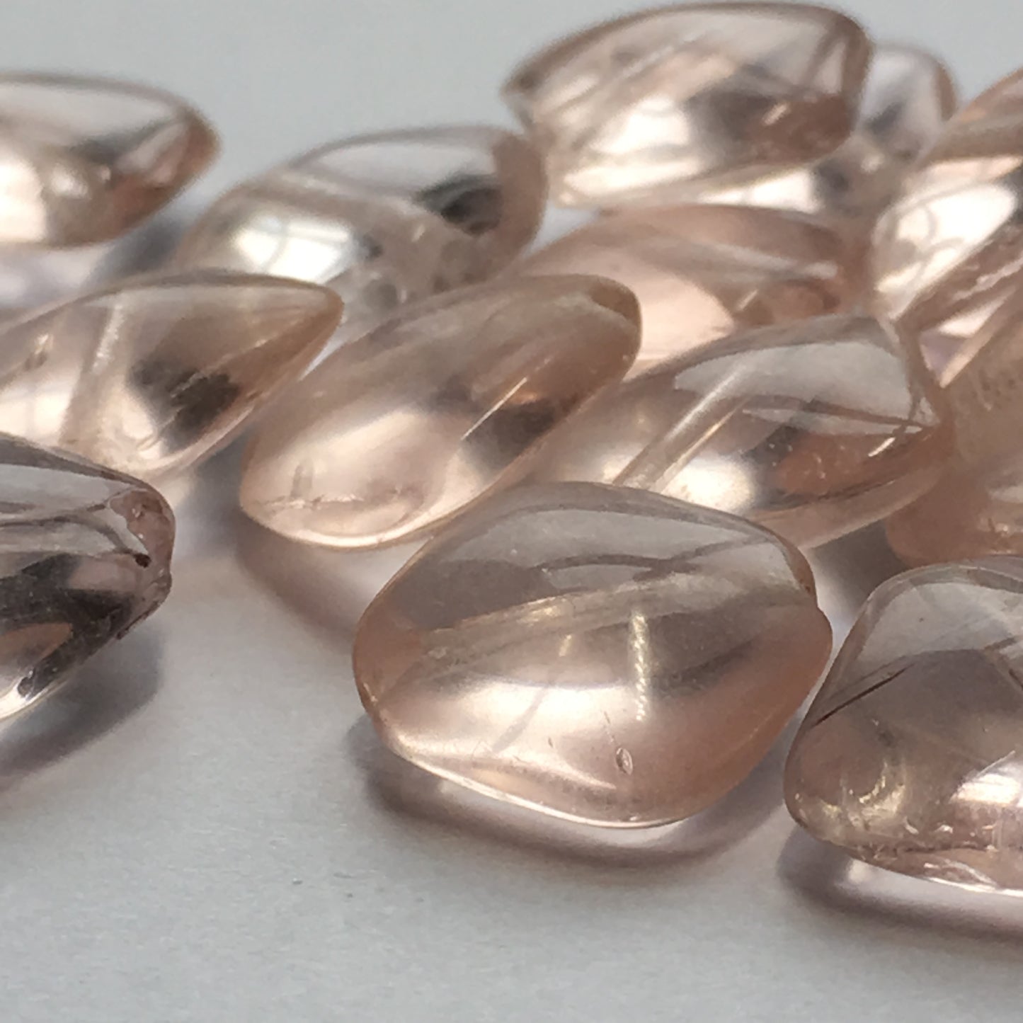 Transparent Pink Lampwork Glass Flat Diamond Beads, 12 x 11 x 5 mm, 20 Beads