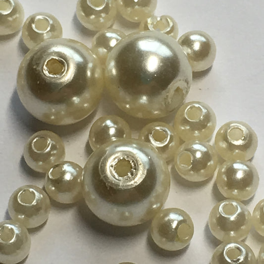 White Pearl Acrylic Round Beads, 4 & 7 mm - 41 Beads