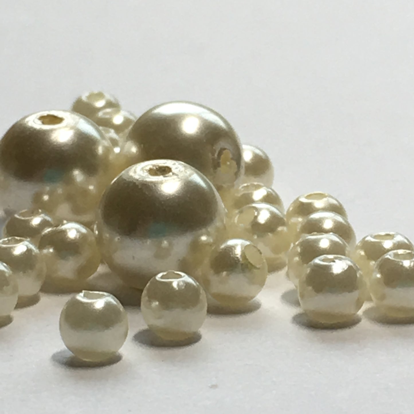 White Pearl Acrylic Round Beads, 4 & 7 mm - 41 Beads