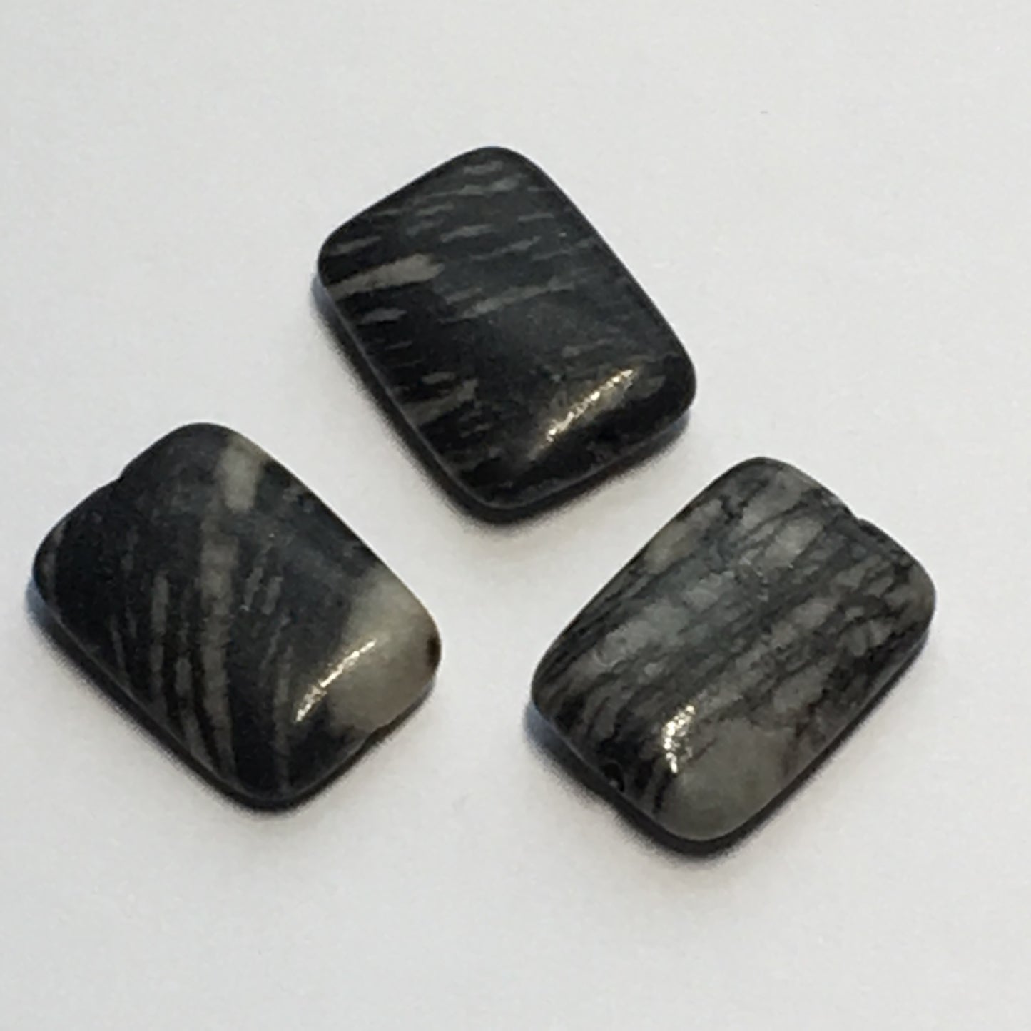 Black Line Jasper Semi-Precious Stone Flat Rectangle Beads, 17 x 12 x 4 mm - 3 Beads