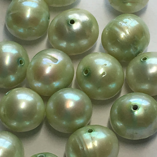 Light Green Dyed Potato Pearls, Side-Drilled, 8 x 9 mm, 24 Pearls
