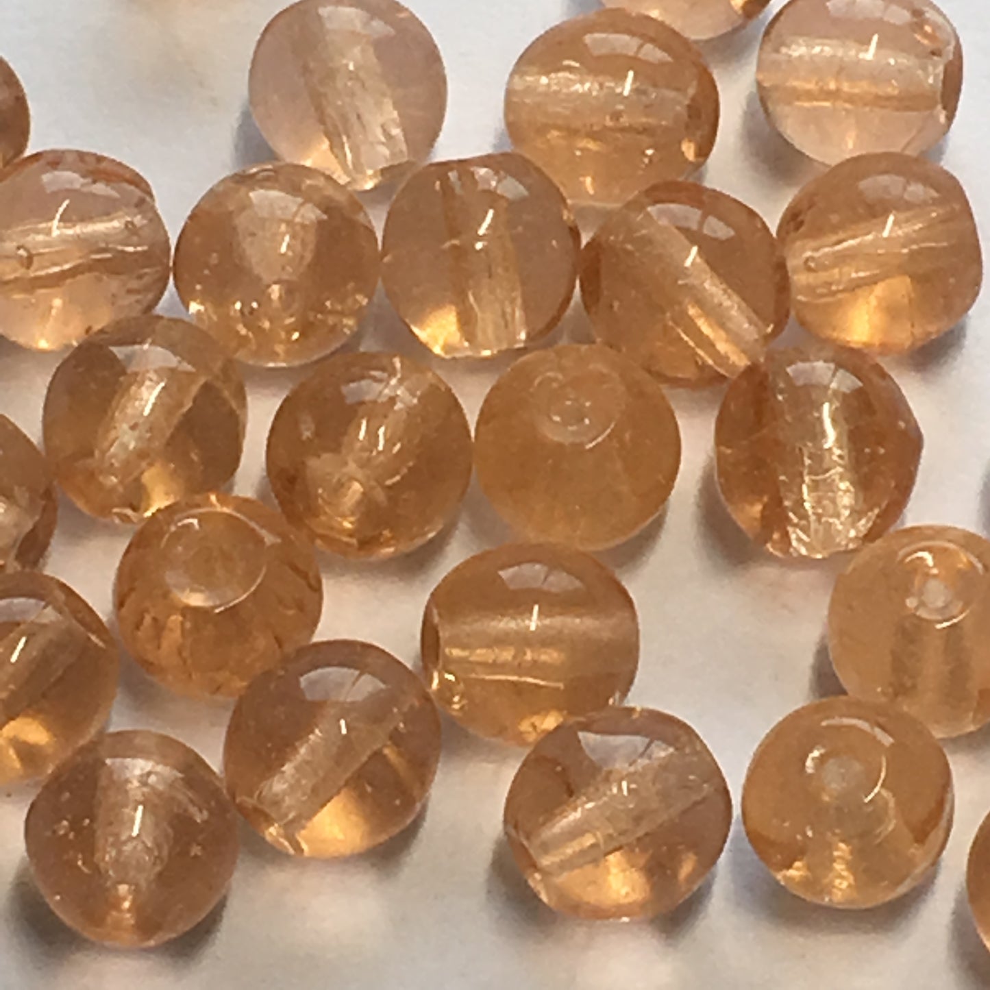 Transparent Light Orange Lampwork Round Glass Beads, 6 mm, 36 Beads