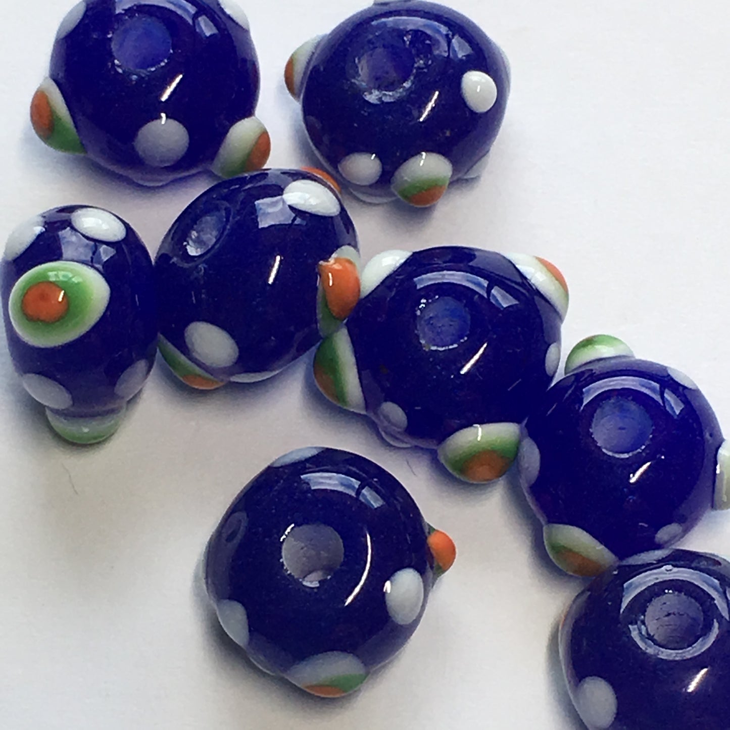 Bumpy Dark Blue Glass Lampwork Beads, 10 x 7 mm - 8 or 10 Beads