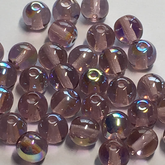 Iridescent Transparent Purple Glass Lampwork Beads, 6 mm, 41 Beads