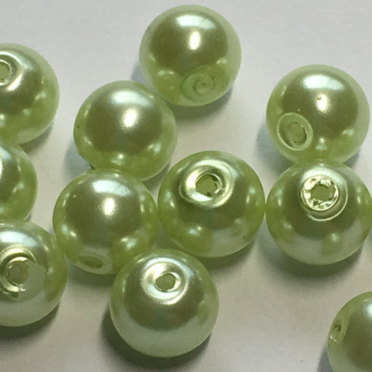 Light Green Pearl Glass Round Beads, 7 mm, 14 Beads