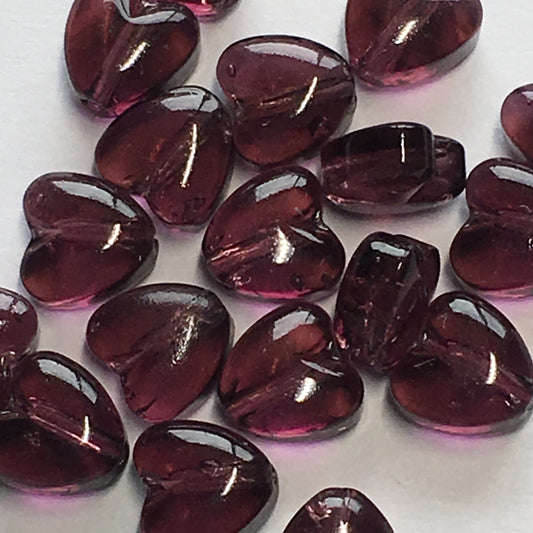 Transparent Dark Purple Glass Heart Beads, 6 x 6 x 4 mm, 19 Beads