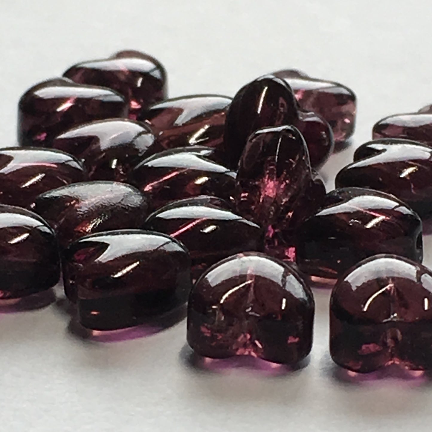 Transparent Dark Purple Glass Heart Beads, 6 x 6 x 4 mm, 19 Beads