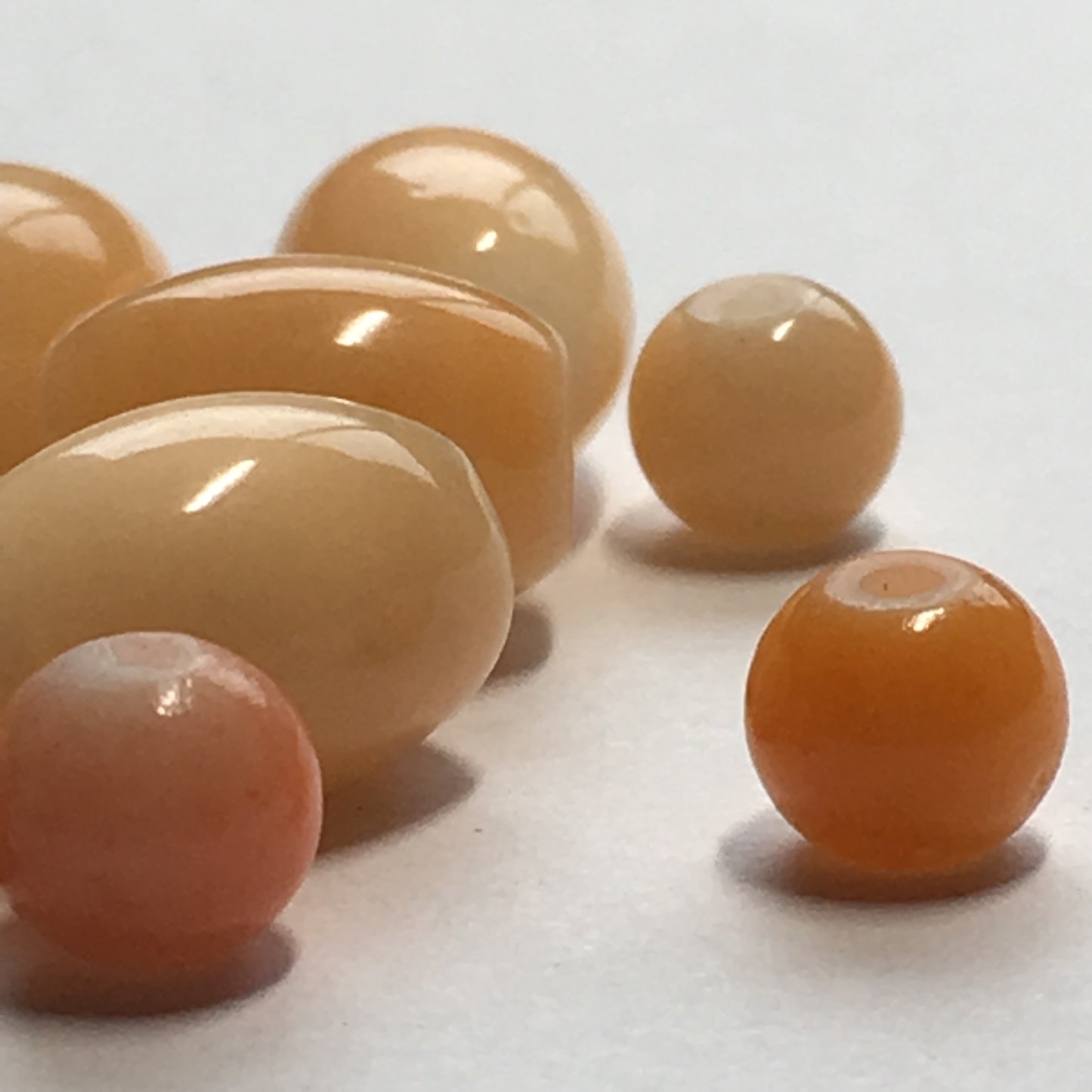 Light Orange Painted Glass Barrel and Round Beads, 11 x 8 mm Barrel, 6 & 8 mm Round, 17 Beads