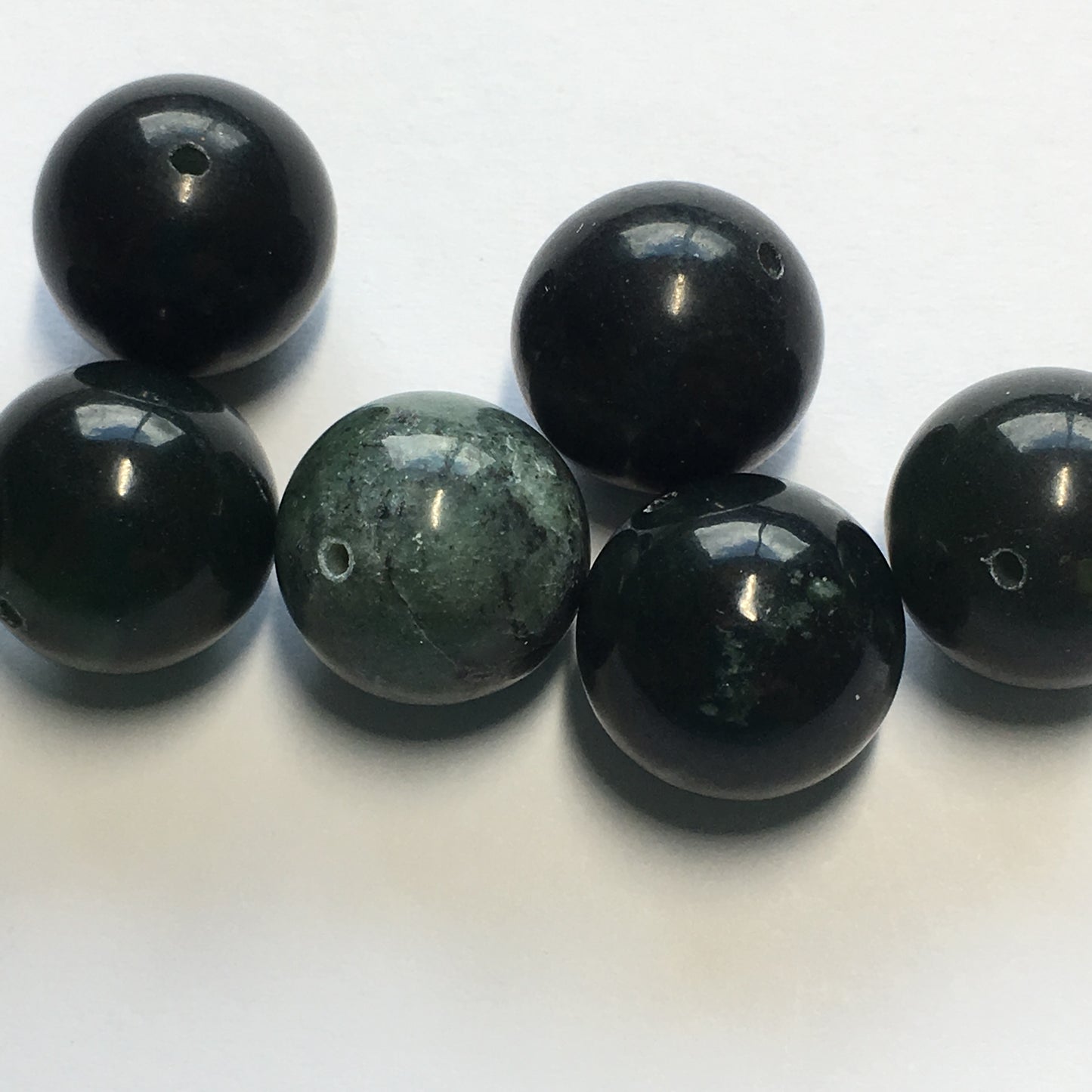 Dark Green Stone Round Beads, 14 mm - 7 Beads