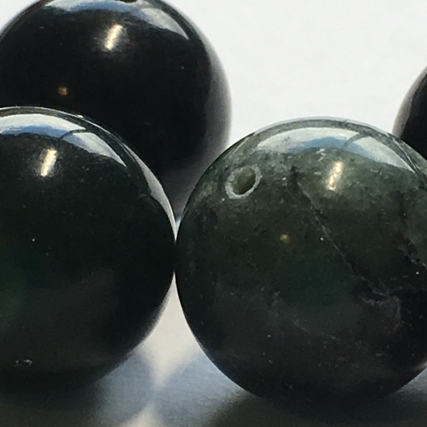 Dark Green Stone Round Beads, 14 mm - 7 Beads
