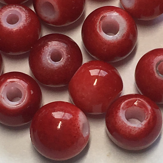 Red Painted Glass Round Beads, 6 mm, 30 Beads