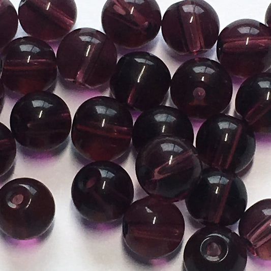 Transparent Dark Purple Glass Round Beads, 6 mm, 28 Beads