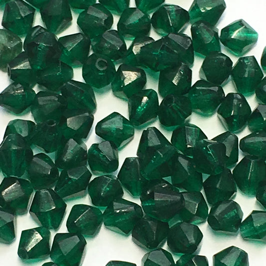Transparent Green Glass Bicone Beads, 4 mm, 50 Beads