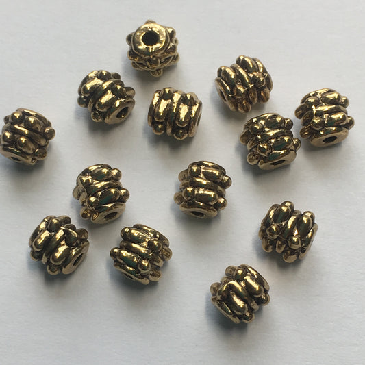 Antique Gold (Light) Finish Bali Style Barrel Beads, 5 x 5 mm - 13 Beads
