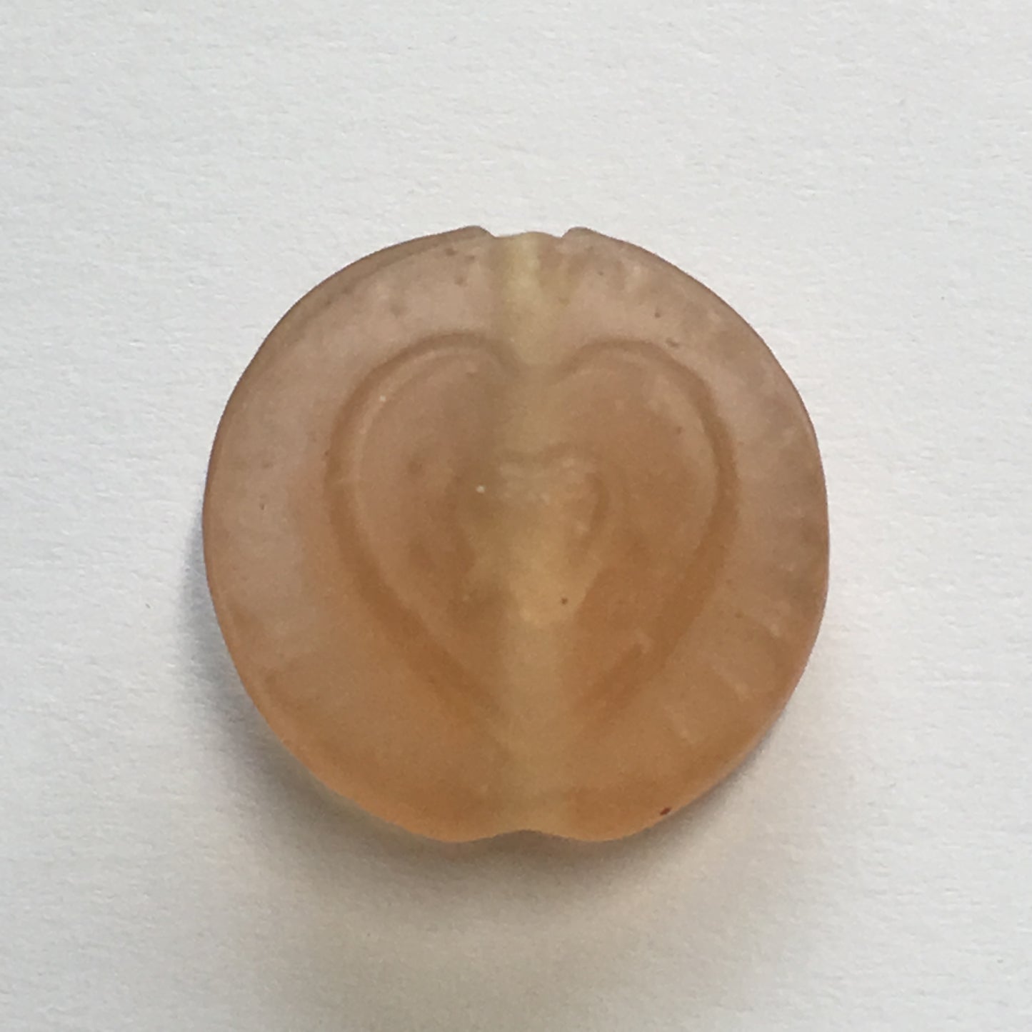 Light Orange Lampwork Glass Frosted Heart Stamped Coin Focal Bead, 17 mm, 9 mm Thick