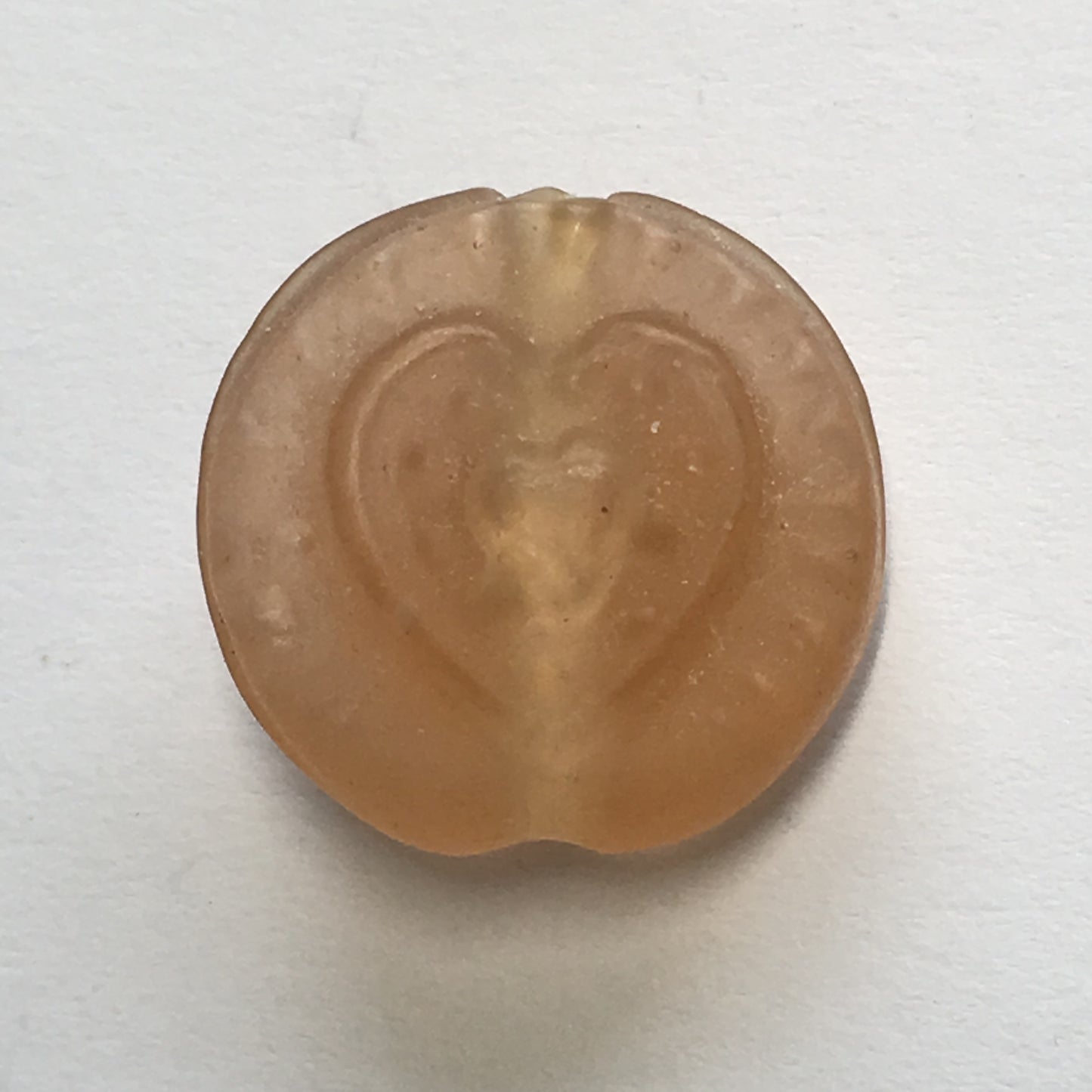 Light Orange Lampwork Glass Frosted Heart Stamped Coin Focal Bead, 17 mm, 9 mm Thick