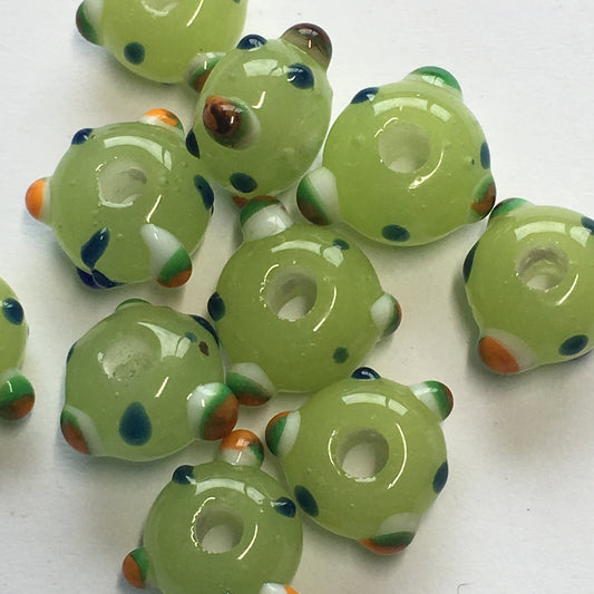 Bumpy Green Glass Lampwork Beads, 12 x 7 mm - 5 or 10 Beads