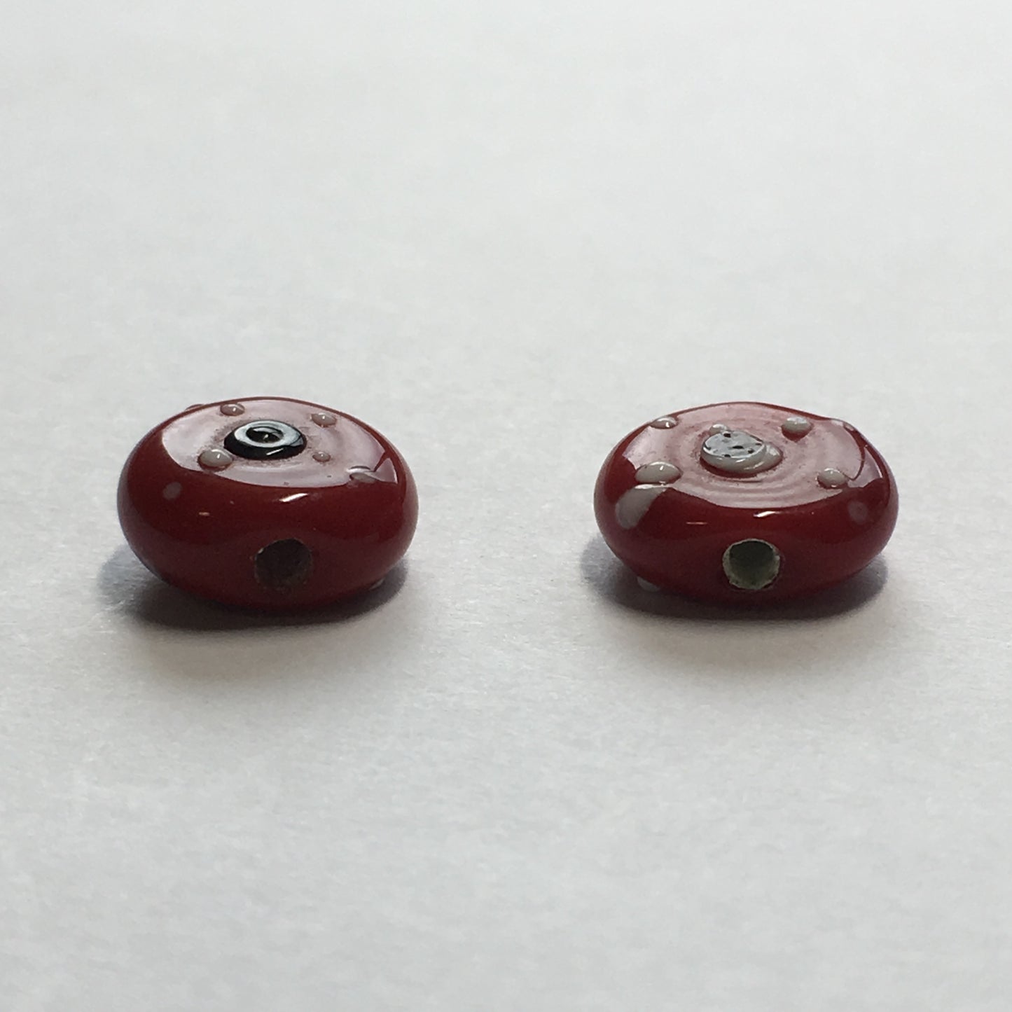 Opaque Red Lampwork Glass Coin Beads, 10 mm, 2 Beads