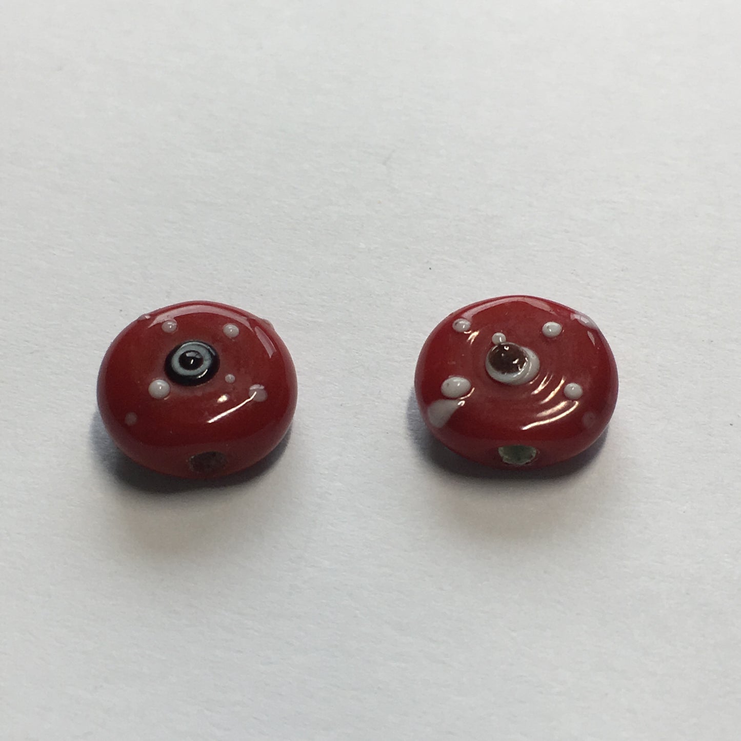 Opaque Red Lampwork Glass Coin Beads, 10 mm, 2 Beads