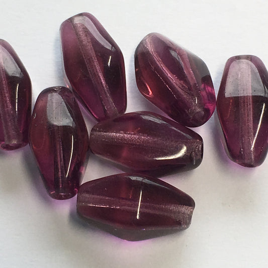 Transparent Purple Glass Bicone Beads, 11 x 6 mm, 7 Beads
