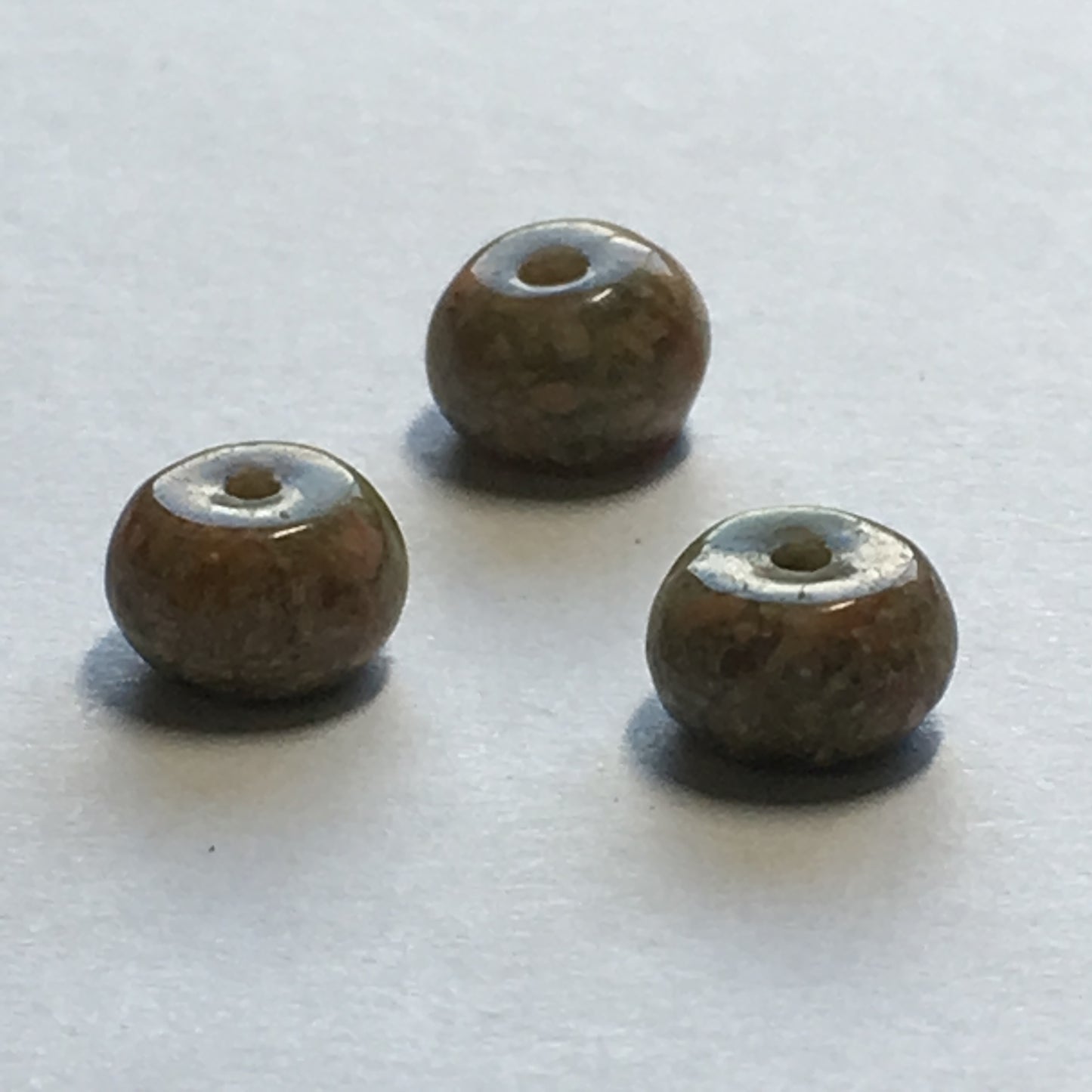 Green Brecchiated Jasper Semi-Precious Stone Rondelle Beads, 4 x 6 mm, 3 Beads