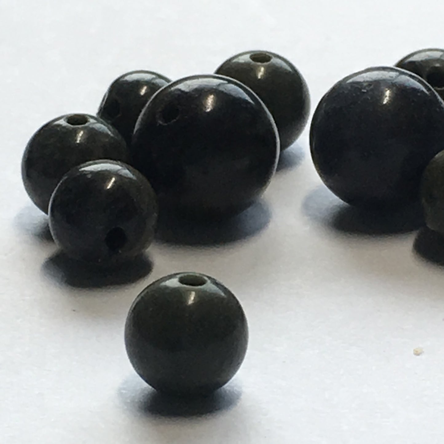 Dark Gray / Black Stone Round Beads, 6 and 8 mm, 13 Beads