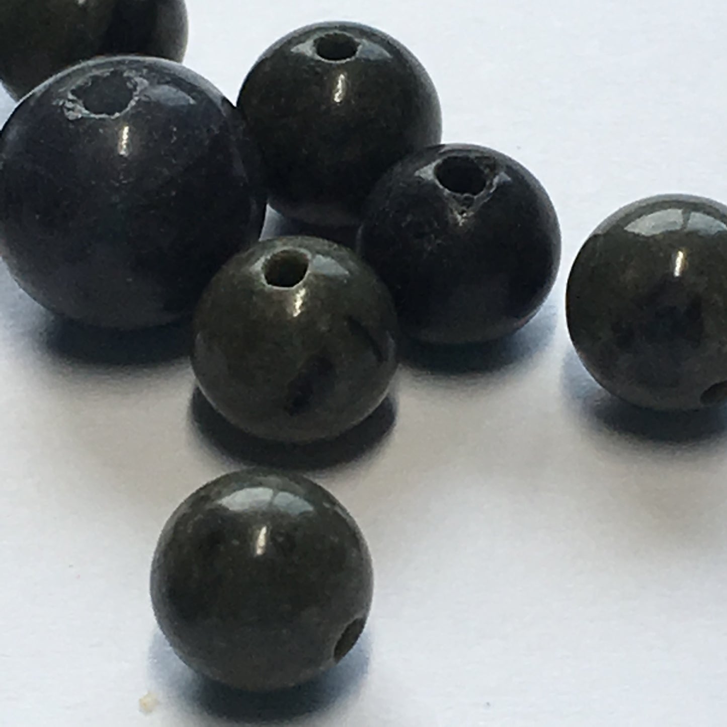 Dark Gray / Black Stone Round Beads, 6 and 8 mm, 13 Beads