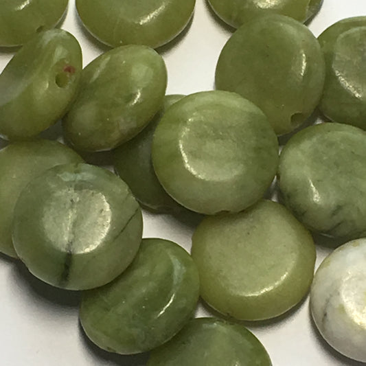 Olive Green Lace Agate Semi-Precious Stone Coin Beads, 12 x 5 mm, 18 Beads