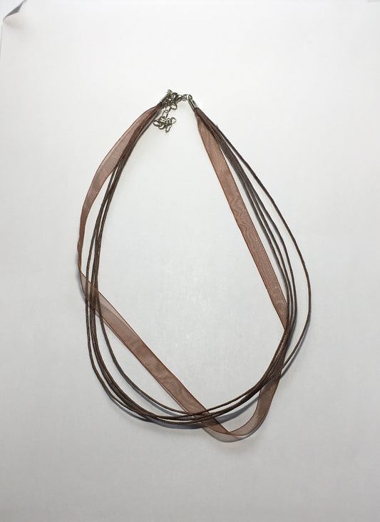 Brown Organza Ribbon and Cord Necklace, 16-Inch