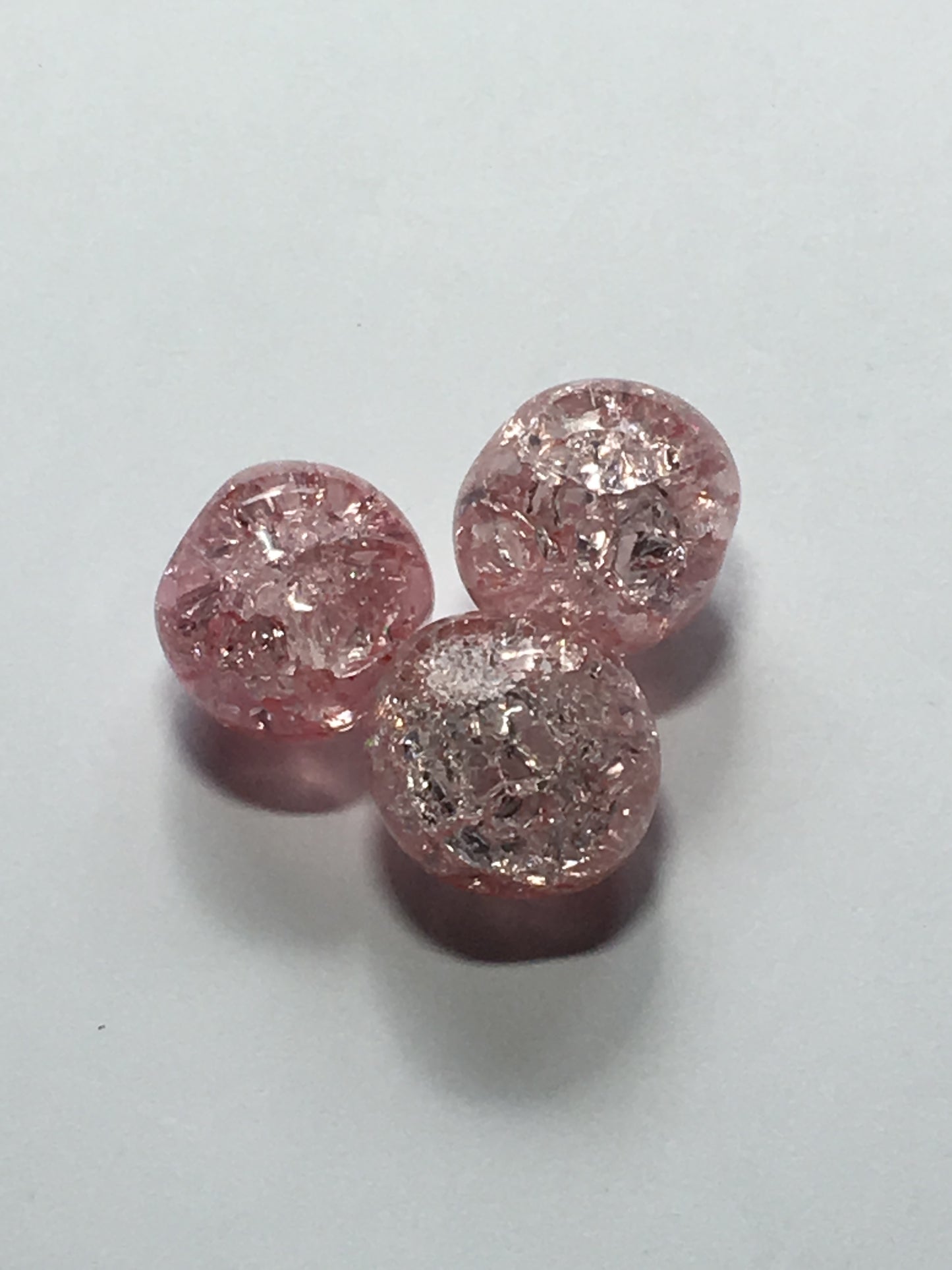 Pink Round Faceted Crackle Glass Beads, 15 mm, 3 Beads