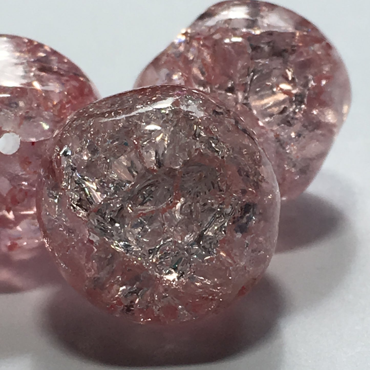 Pink Round Faceted Crackle Glass Beads, 15 mm, 3 Beads